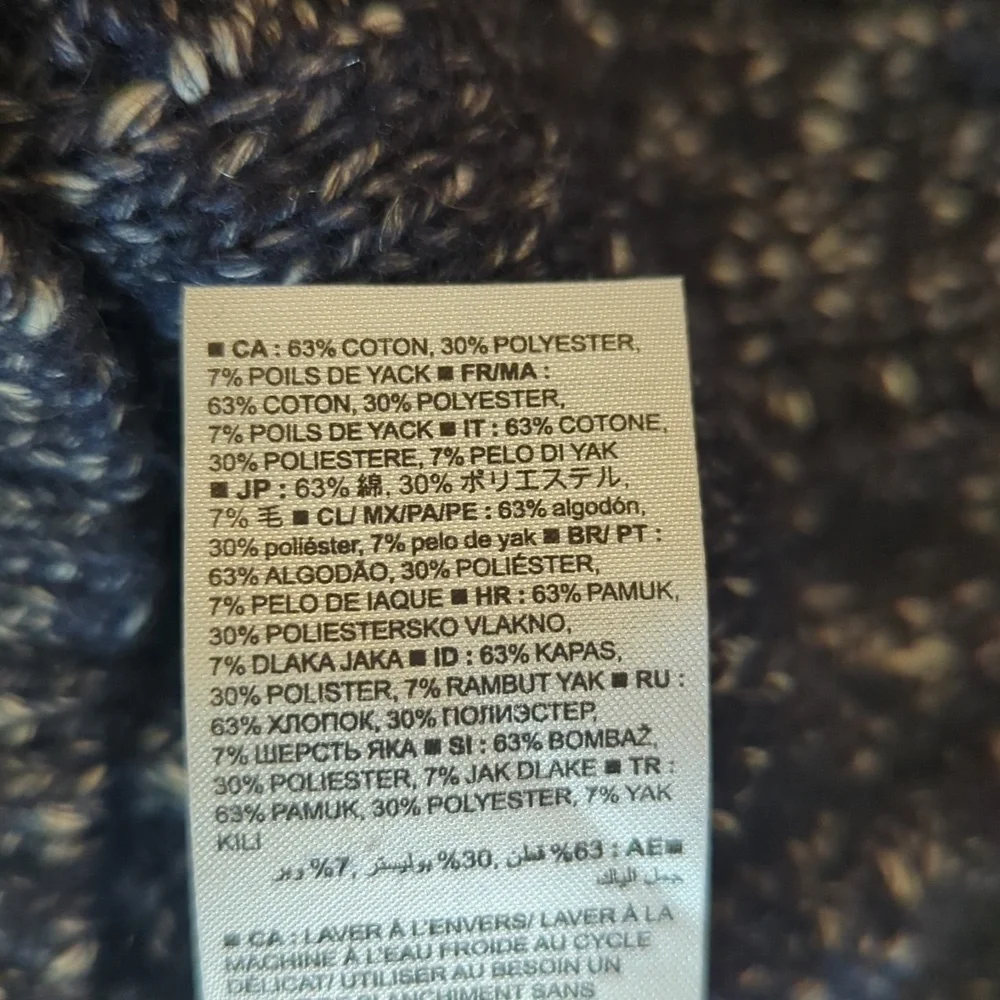 Yak Hair Blend Cable Knit Quality Capsule Sweater Blue Shawl Collar Sz M
